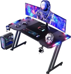 [ECG-00006581] Escritorio Gamer Con Iluminacion LED RGB - Ergonómico 55 Pulgadas, Superficie de fibra de carbono, con soporte para tazas y Gancho para Audifonos - (HLDIRECT)