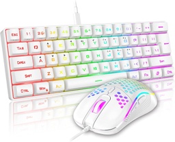 [TCL-00009084] Combo Teclado/Mouse RedThunder - 60% Ligero, ultracompacto 61 teclas con retroiluminación RGB, Mouse 7200 DPI Honeycomb (Blanco)