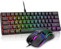[TCL-00009086] Combo Teclado/Mouse RedThunder - 60% Ligero, ultracompacto 61 teclas con retroiluminación RGB, Mouse 7200 DPI Honeycomb (Negro)