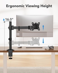 [BM-00010560] HUANUO Soporte para monitor único, brazo de monitor para monitores de 13&quot;-32&quot; de hasta 17.6 libras, soporte de monitor ajustable con altura máxima de 16&quot;, soporte de escritorio con abrazadera en C y